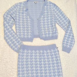 Blue Houndstooth Skirt Set